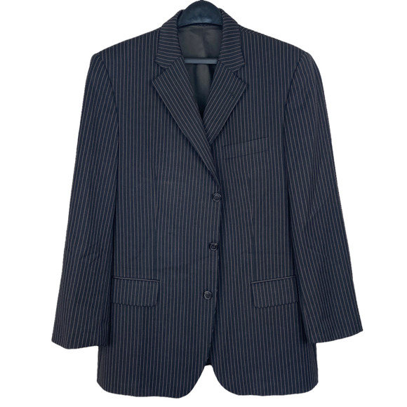 Hugo Boss 42R 100% Wool Sport COAT + VEST Blazer Jacket Striped 3Button Black - Picture 3 of 12